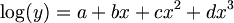 $$ \log(y) = a + bx + cx^2 + dx^3 $$
