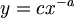 \math{
y = c x^{-a}
}